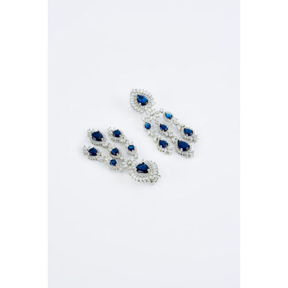 VIVINIA By Vidhi Mehra Zia Silver Plated Blue Womens Zircon Short Necklace Sets