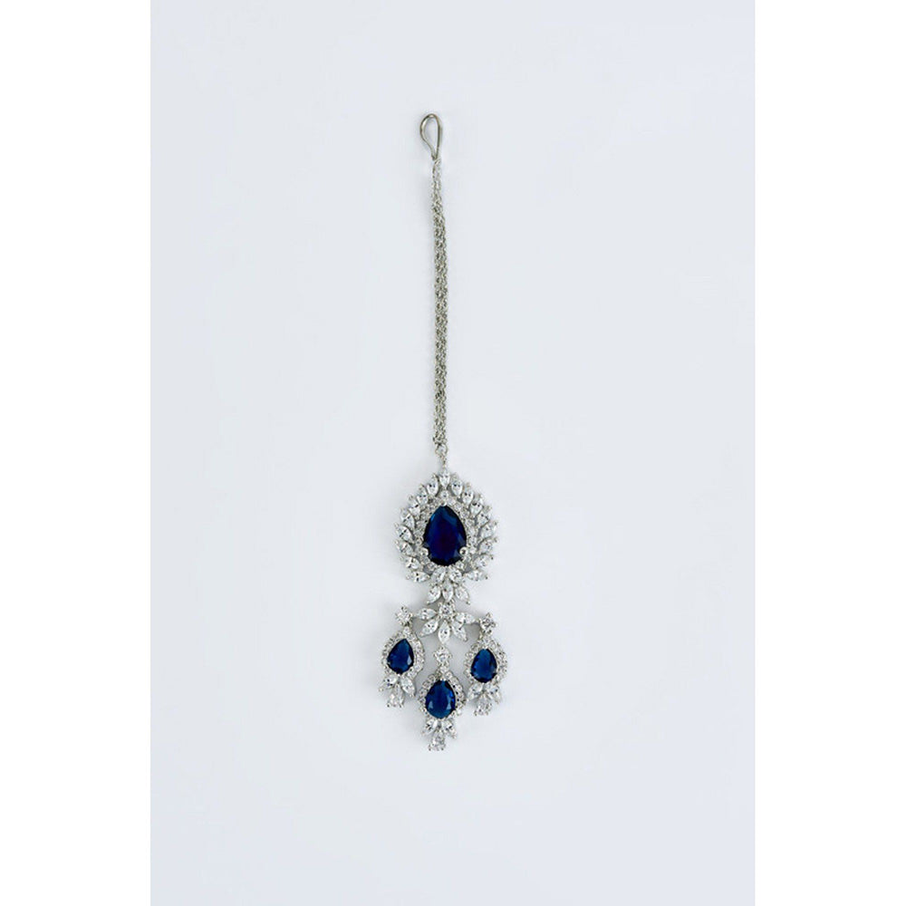 VIVINIA By Vidhi Mehra Zia Silver Plated Blue Womens Zircon Short Necklace Sets