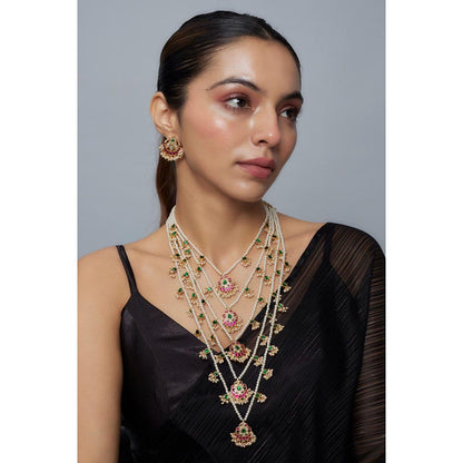 VIVINIA By Vidhi Mehra Saadgi Gold Plated White Womens Kundan Polki Long Necklace Set