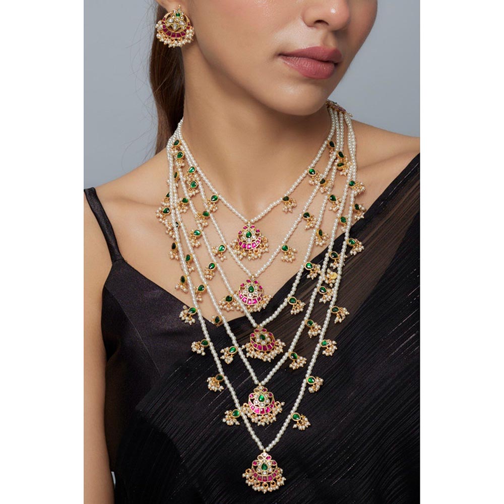 VIVINIA By Vidhi Mehra Saadgi Gold Plated White Womens Kundan Polki Long Necklace Set