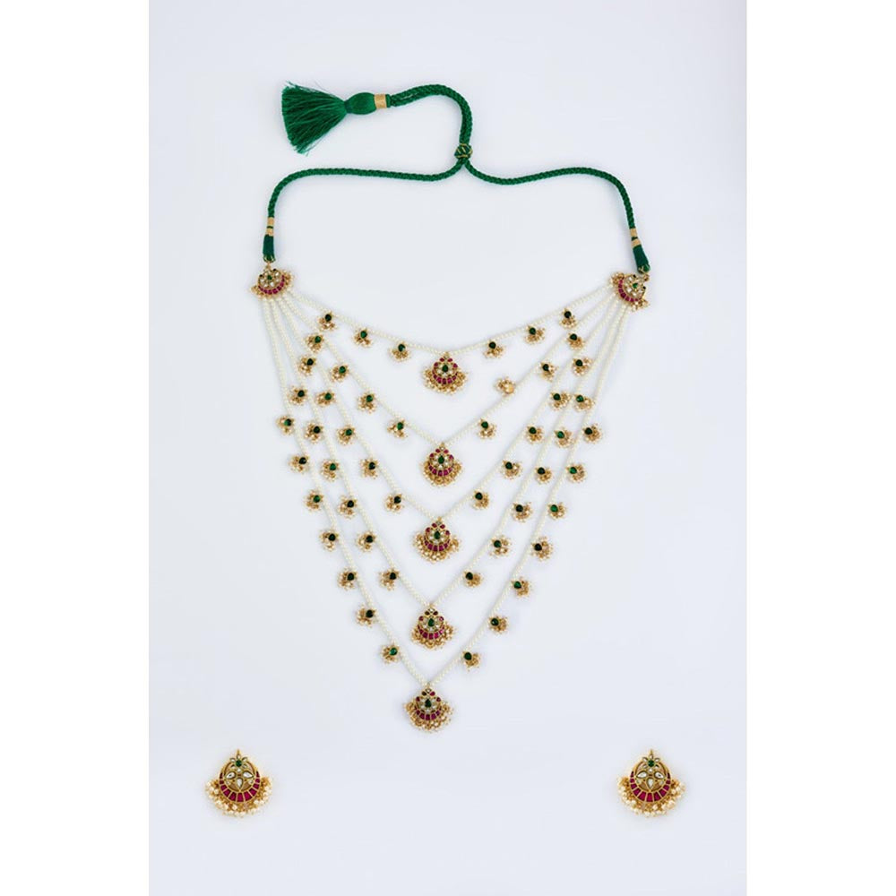 VIVINIA By Vidhi Mehra Saadgi Gold Plated White Womens Kundan Polki Long Necklace Set