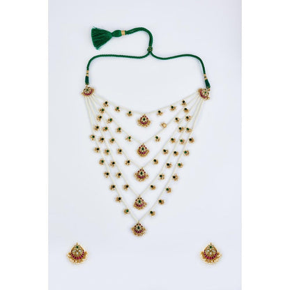 VIVINIA By Vidhi Mehra Saadgi Gold Plated White Womens Kundan Polki Long Necklace Set