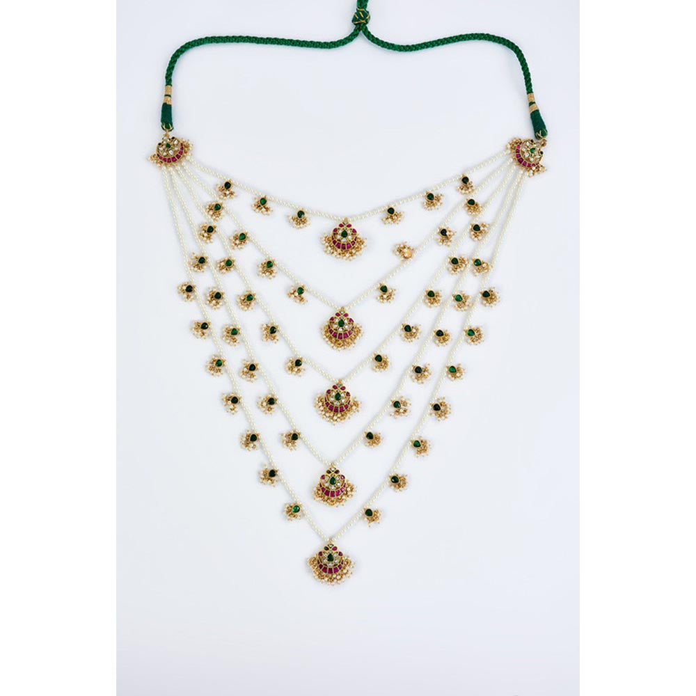 VIVINIA By Vidhi Mehra Saadgi Gold Plated White Womens Kundan Polki Long Necklace Set