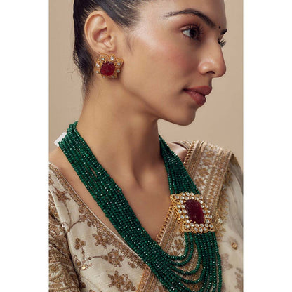 VIVINIA By Vidhi Mehra Antara Gold Plated Green Womens Kundan Polki Mala Necklace Set