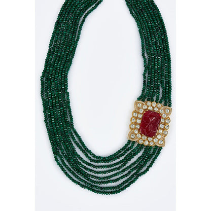 VIVINIA By Vidhi Mehra Antara Gold Plated Green Womens Kundan Polki Mala Necklace Set