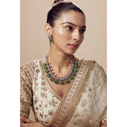 VIVINIA By Vidhi Mehra Florence Green Womens Kundan Polki Short Necklace Set With Earrings