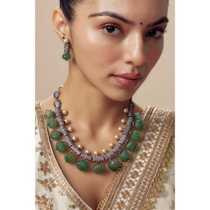 VIVINIA By Vidhi Mehra Florence Green Womens Kundan Polki Short Necklace Set With Earrings