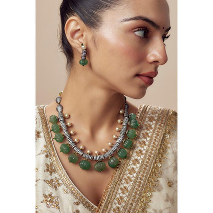 VIVINIA By Vidhi Mehra Florence Green Womens Kundan Polki Short Necklace Set With Earrings
