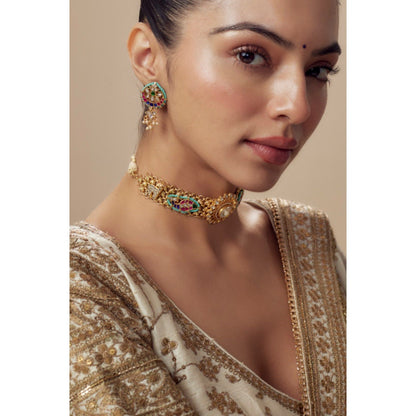 VIVINIA By Vidhi Mehra Morpankh Gold Plated Multi Womens Kundan Polki Choker Necklace Sets