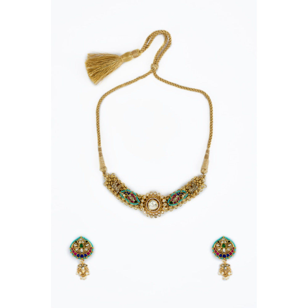 VIVINIA By Vidhi Mehra Morpankh Gold Plated Multi Womens Kundan Polki Choker Necklace Sets