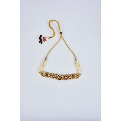 VIVINIA By Vidhi Mehra Morpankh Gold Plated Pink Womens Beaded Choker Necklace Set