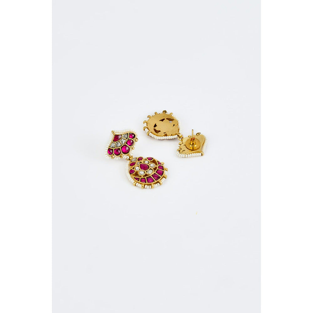 VIVINIA By Vidhi Mehra Morpankh Gold Plated Pink Womens Beaded Choker Necklace Set