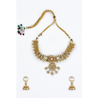 VIVINIA By Vidhi Mehra Saadgi Gold Plated Womens Kundan Polki Short Necklace Set With Earrings
