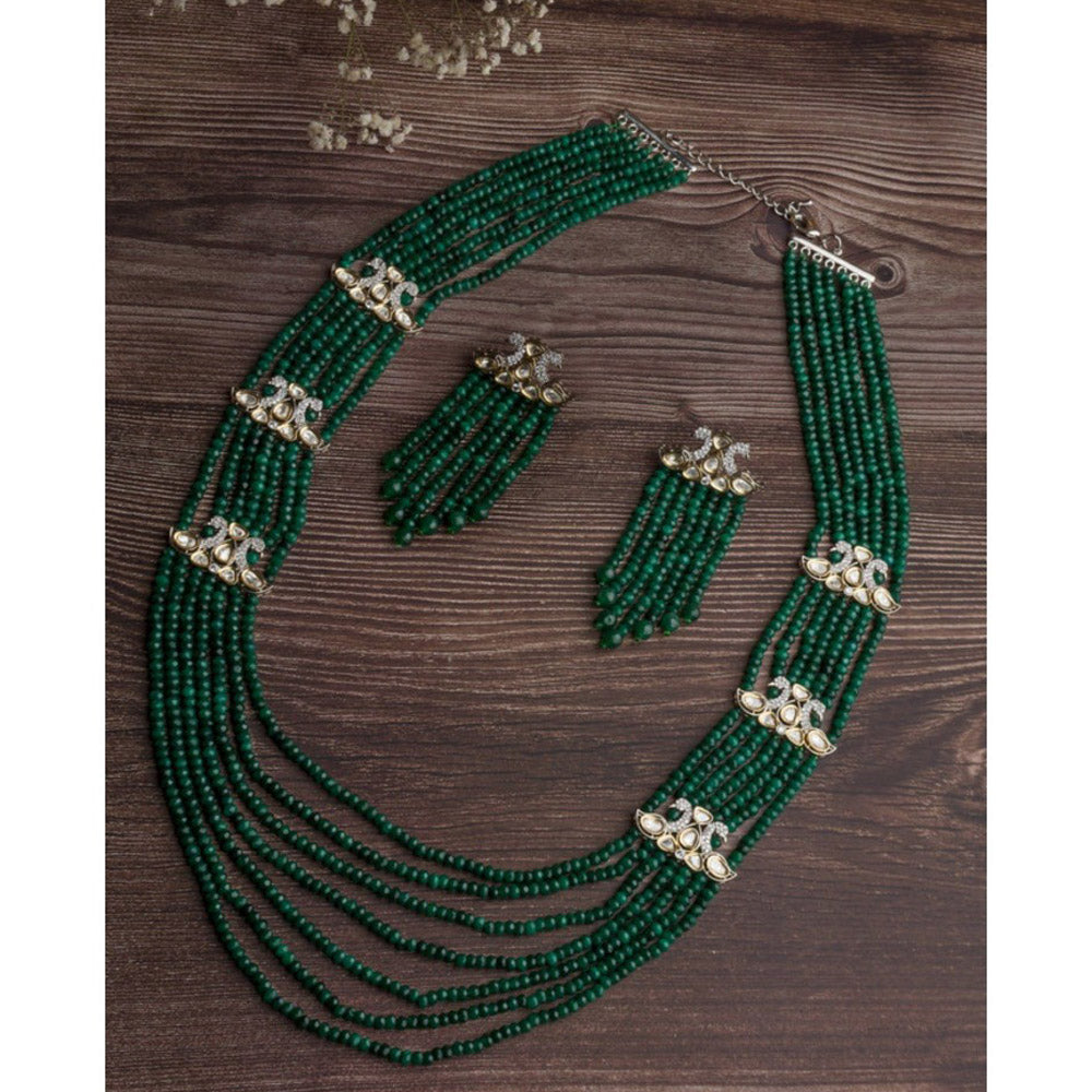 VIVINIA By Vidhi Mehra Gold Plated Green Womens Long Necklace Set With Earrings