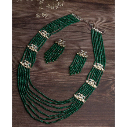 VIVINIA By Vidhi Mehra Gold Plated Green Womens Long Necklace Set With Earrings
