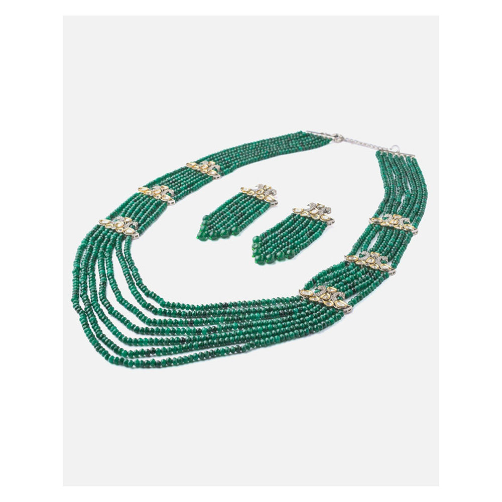 VIVINIA By Vidhi Mehra Gold Plated Green Womens Long Necklace Set With Earrings