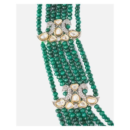 VIVINIA By Vidhi Mehra Gold Plated Green Womens Long Necklace Set With Earrings