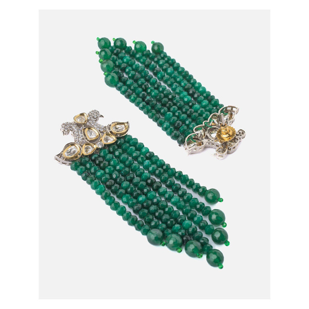 VIVINIA By Vidhi Mehra Gold Plated Green Womens Long Necklace Set With Earrings