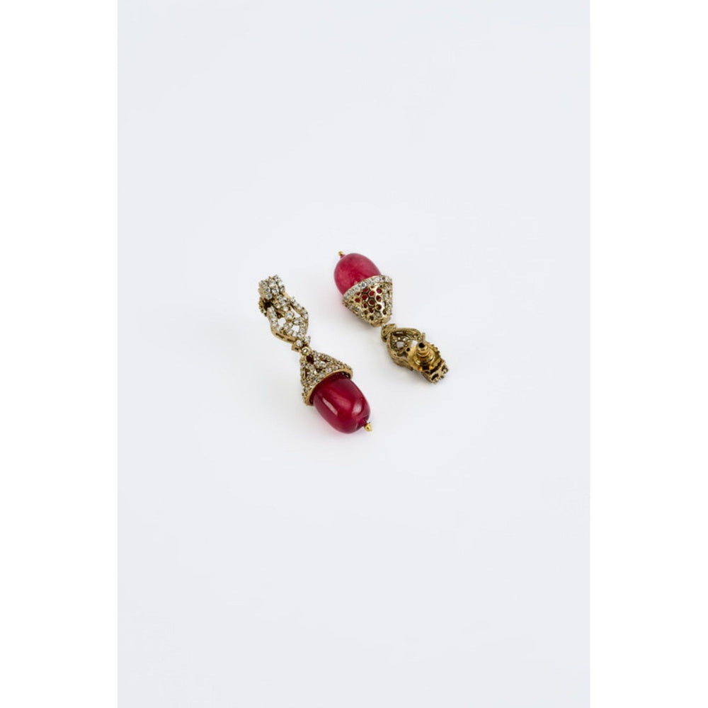 VIVINIA By Vidhi Mehra Florence Silver Plated Red Womens Pearl Short Necklace Set