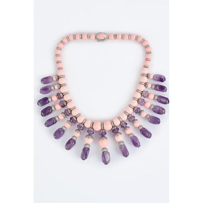 VIVINIA By Vidhi Mehra Florence Pink And Purple Womens Beaded Short Necklace Set