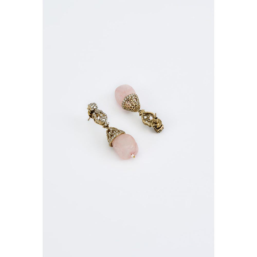 VIVINIA By Vidhi Mehra Florence Gold Plated Pink Womens Pearl Short Necklace Set With Earrings