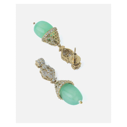 VIVINIA By Vidhi Mehra Silver Plated Green And White Womens Pearl Short Necklace Set