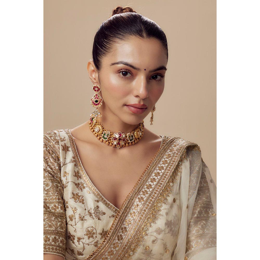 VIVINIA By Vidhi Mehra Morpankh Gold Plated Multi Womens Kundan Polki Choker Necklace Sets
