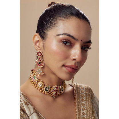 VIVINIA By Vidhi Mehra Morpankh Gold Plated Multi Womens Kundan Polki Choker Necklace Sets