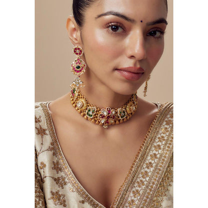 VIVINIA By Vidhi Mehra Morpankh Gold Plated Multi Womens Kundan Polki Choker Necklace Sets