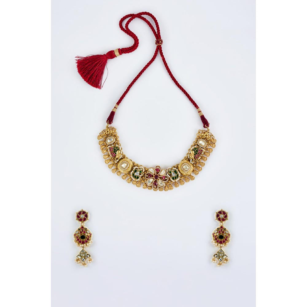 VIVINIA By Vidhi Mehra Morpankh Gold Plated Multi Womens Kundan Polki Choker Necklace Sets