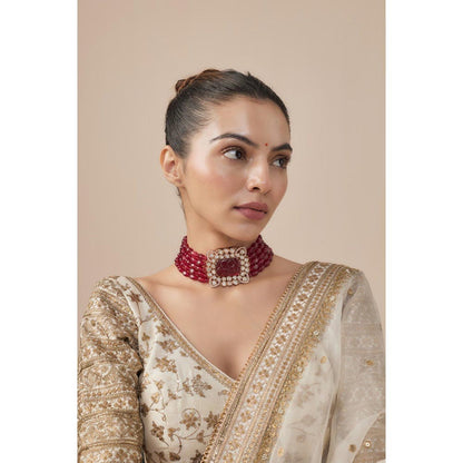 VIVINIA By Vidhi Mehra Antara Gold Plated Red Womens Beaded Choker Necklace Set