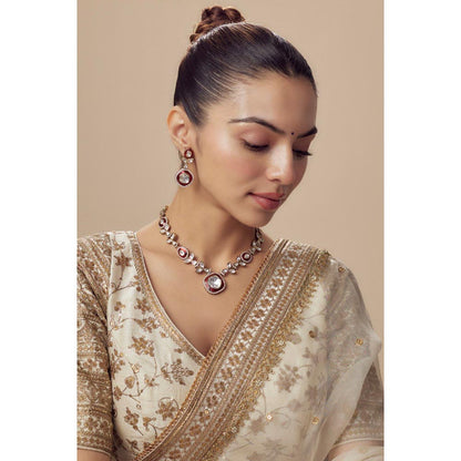 VIVINIA By Vidhi Mehra Burgundy Gold Plated Red Womens Kundan Polki Short Necklace Sets