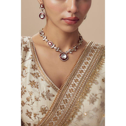 VIVINIA By Vidhi Mehra Burgundy Gold Plated Red Womens Kundan Polki Short Necklace Sets
