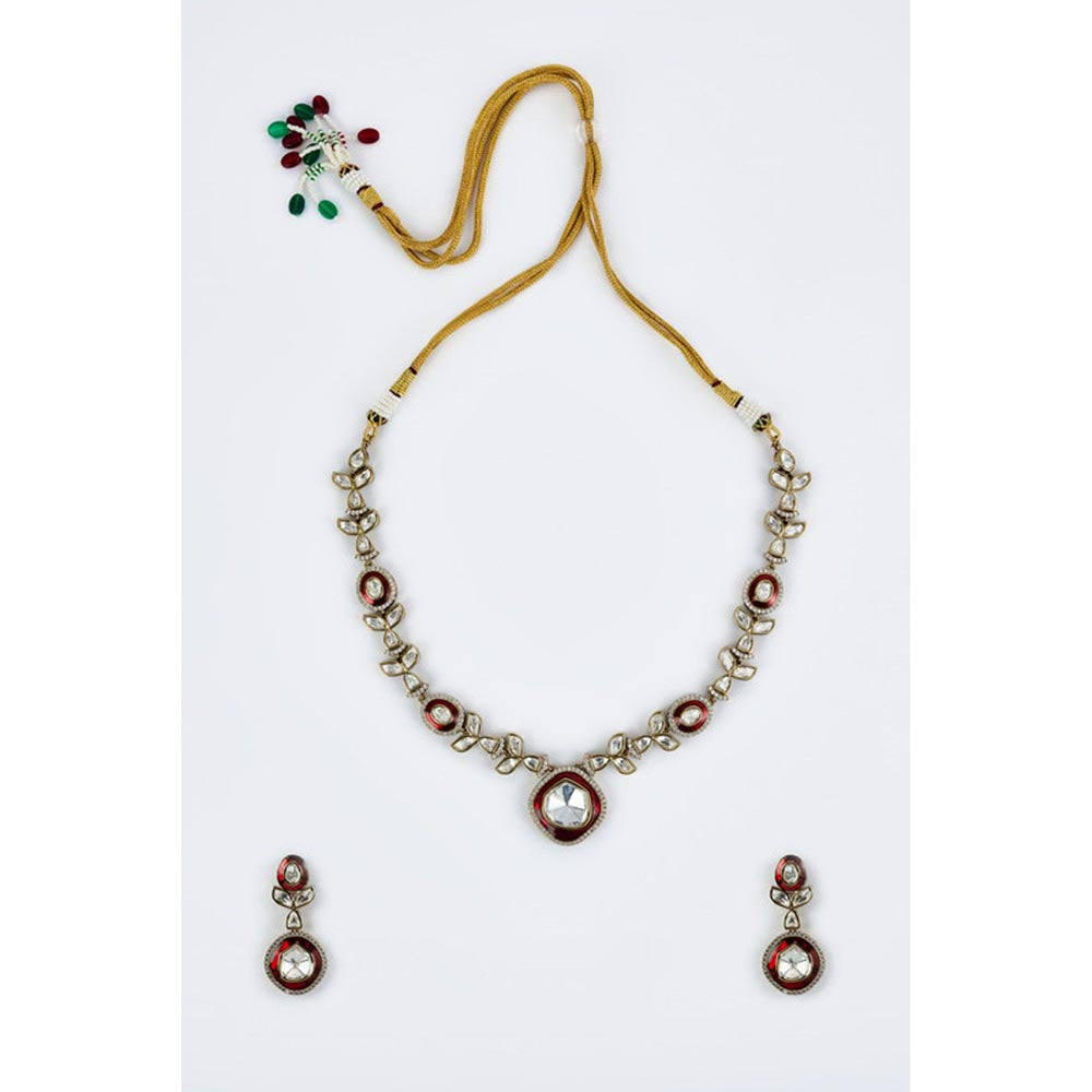 VIVINIA By Vidhi Mehra Burgundy Gold Plated Red Womens Kundan Polki Short Necklace Sets
