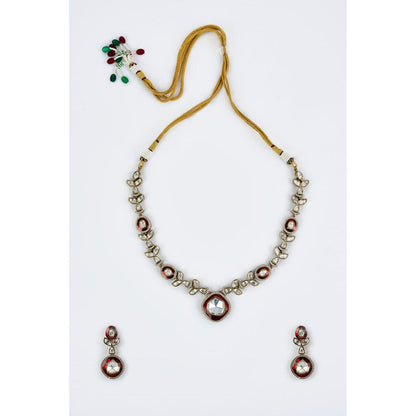 VIVINIA By Vidhi Mehra Burgundy Gold Plated Red Womens Kundan Polki Short Necklace Sets