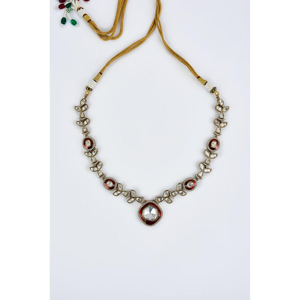 VIVINIA By Vidhi Mehra Burgundy Gold Plated Red Womens Kundan Polki Short Necklace Sets
