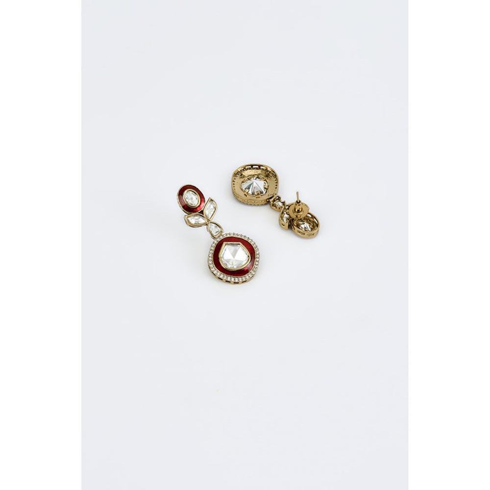 VIVINIA By Vidhi Mehra Burgundy Gold Plated Red Womens Kundan Polki Short Necklace Sets