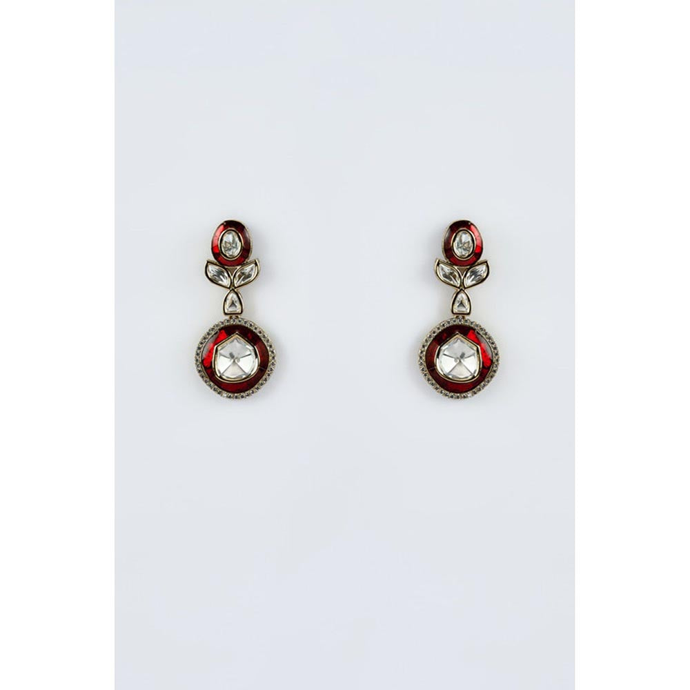 VIVINIA By Vidhi Mehra Burgundy Gold Plated Red Womens Kundan Polki Short Necklace Sets