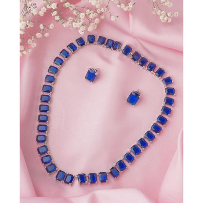 VIVINIA By Vidhi Mehra Silver Plated Blue Womens Short Necklace Set With Earrings