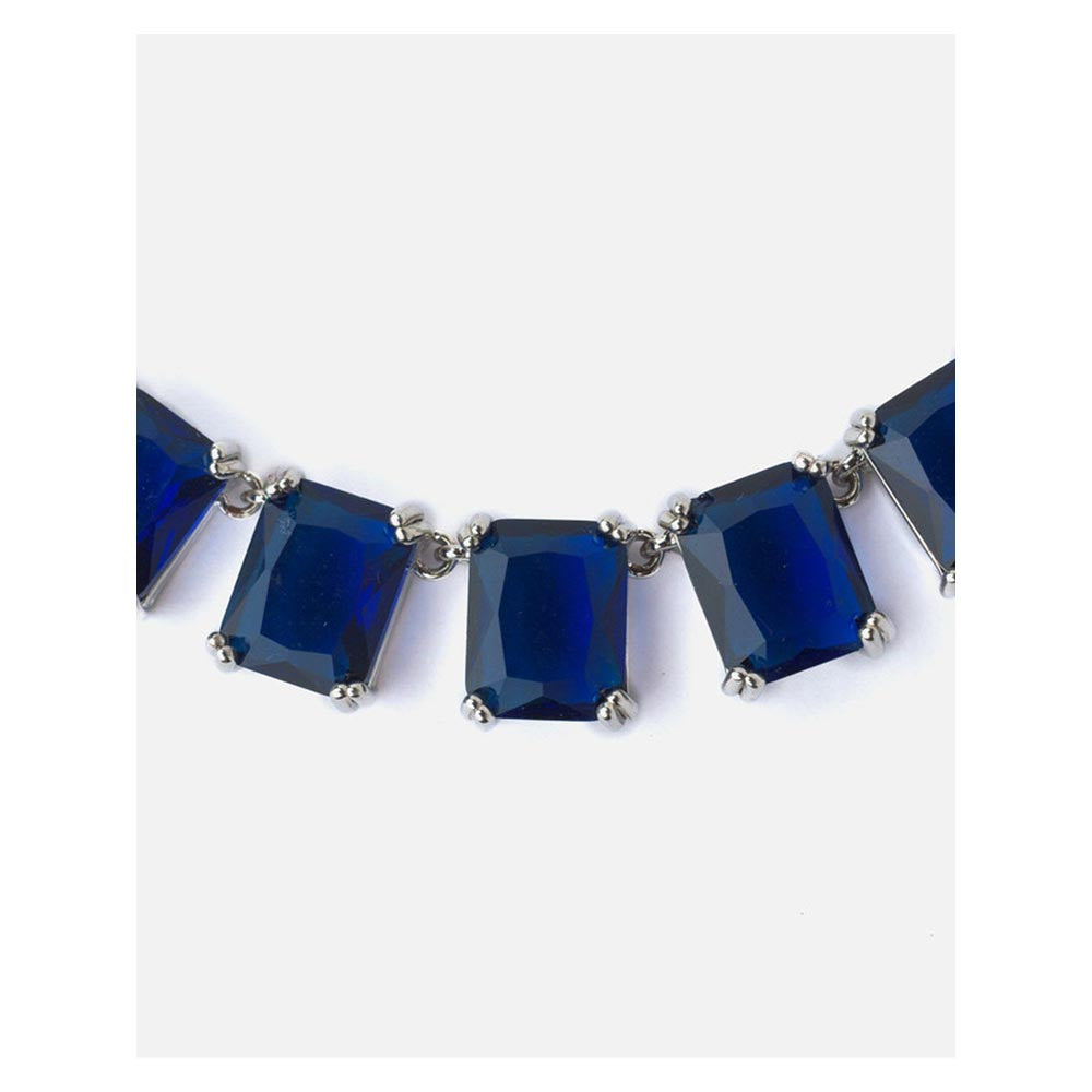 VIVINIA By Vidhi Mehra Silver Plated Blue Womens Short Necklace Set With Earrings