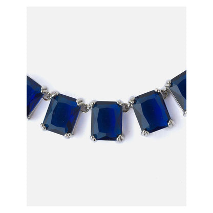 VIVINIA By Vidhi Mehra Silver Plated Blue Womens Short Necklace Set With Earrings