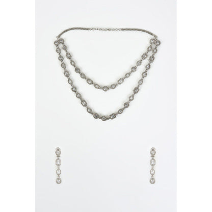 VIVINIA By Vidhi Mehra Zia Silver Plated Zircon Womens Long Necklace Set With Earrings