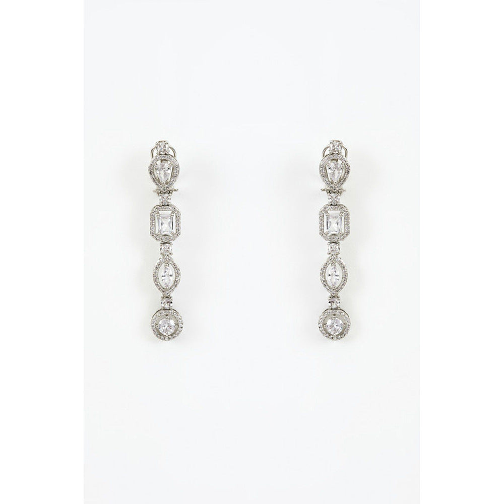 VIVINIA By Vidhi Mehra Zia Silver Plated Zircon Womens Long Necklace Set With Earrings