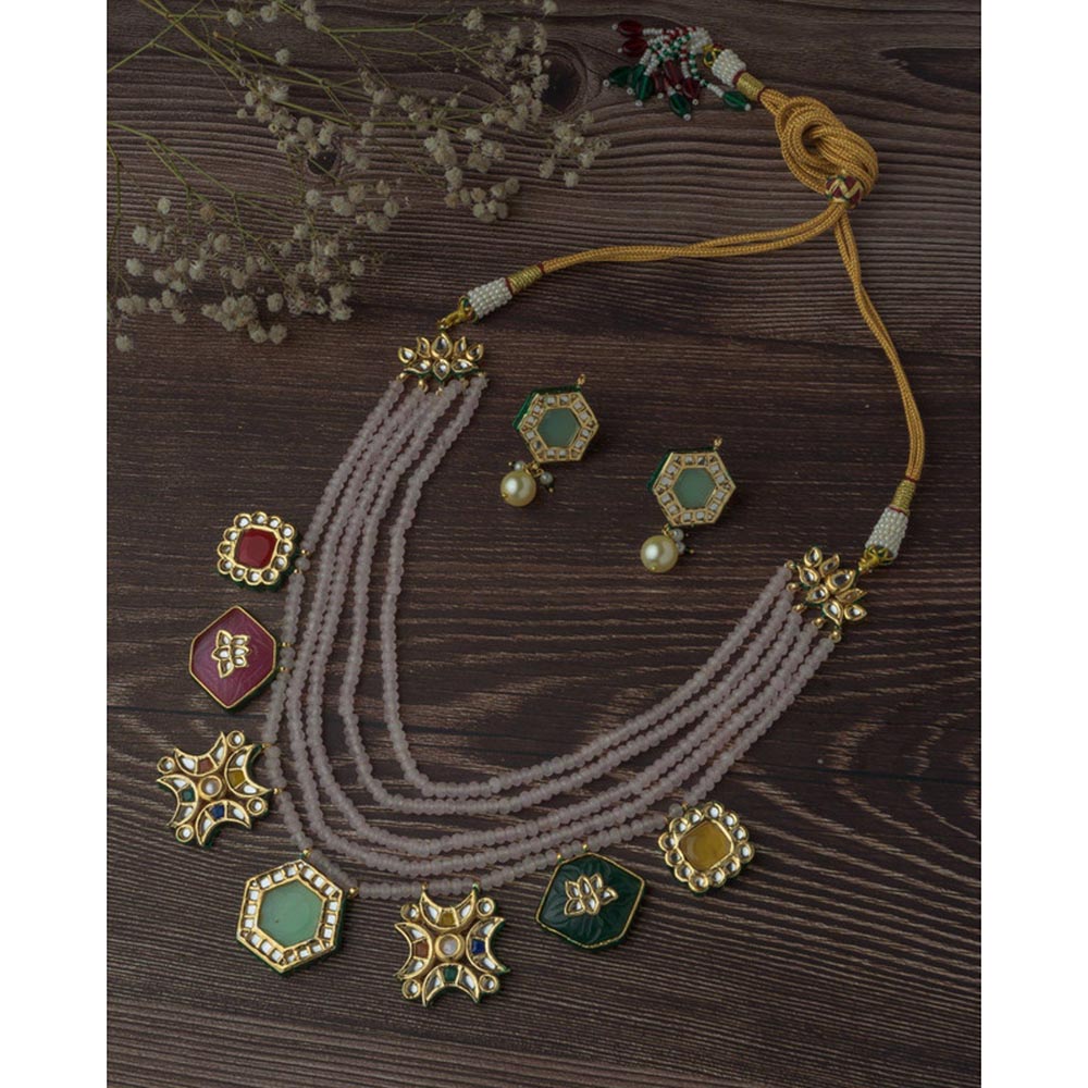 VIVINIA By Vidhi Mehra Gold Plated Purple Womens Long Necklace Set With Earrings