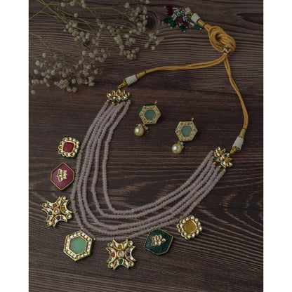 VIVINIA By Vidhi Mehra Gold Plated Purple Womens Long Necklace Set With Earrings