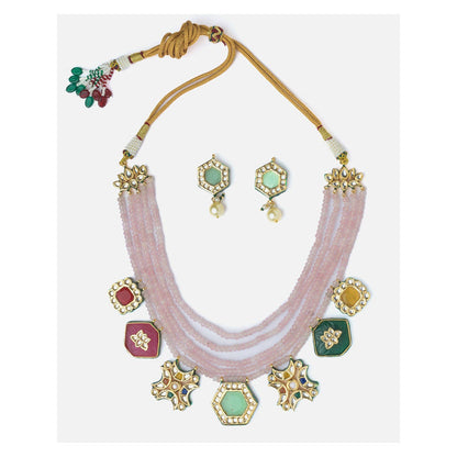 VIVINIA By Vidhi Mehra Gold Plated Purple Womens Long Necklace Set With Earrings