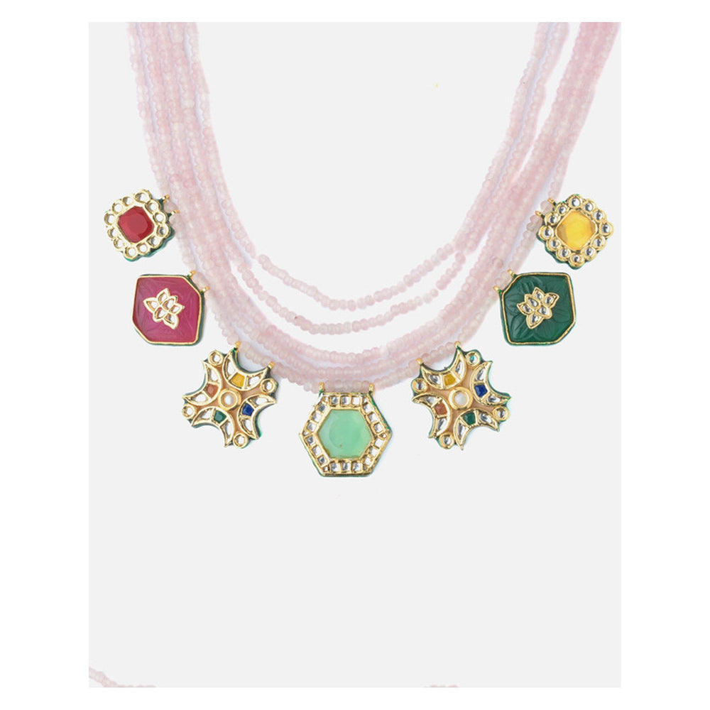 VIVINIA By Vidhi Mehra Gold Plated Purple Womens Long Necklace Set With Earrings
