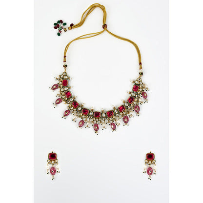 VIVINIA By Vidhi Mehra Saadgi Gold Plated Red Kundan Polki Womens Choker Necklace Set