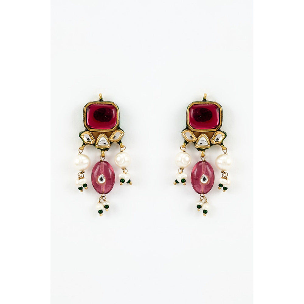 VIVINIA By Vidhi Mehra Saadgi Gold Plated Red Kundan Polki Womens Choker Necklace Set