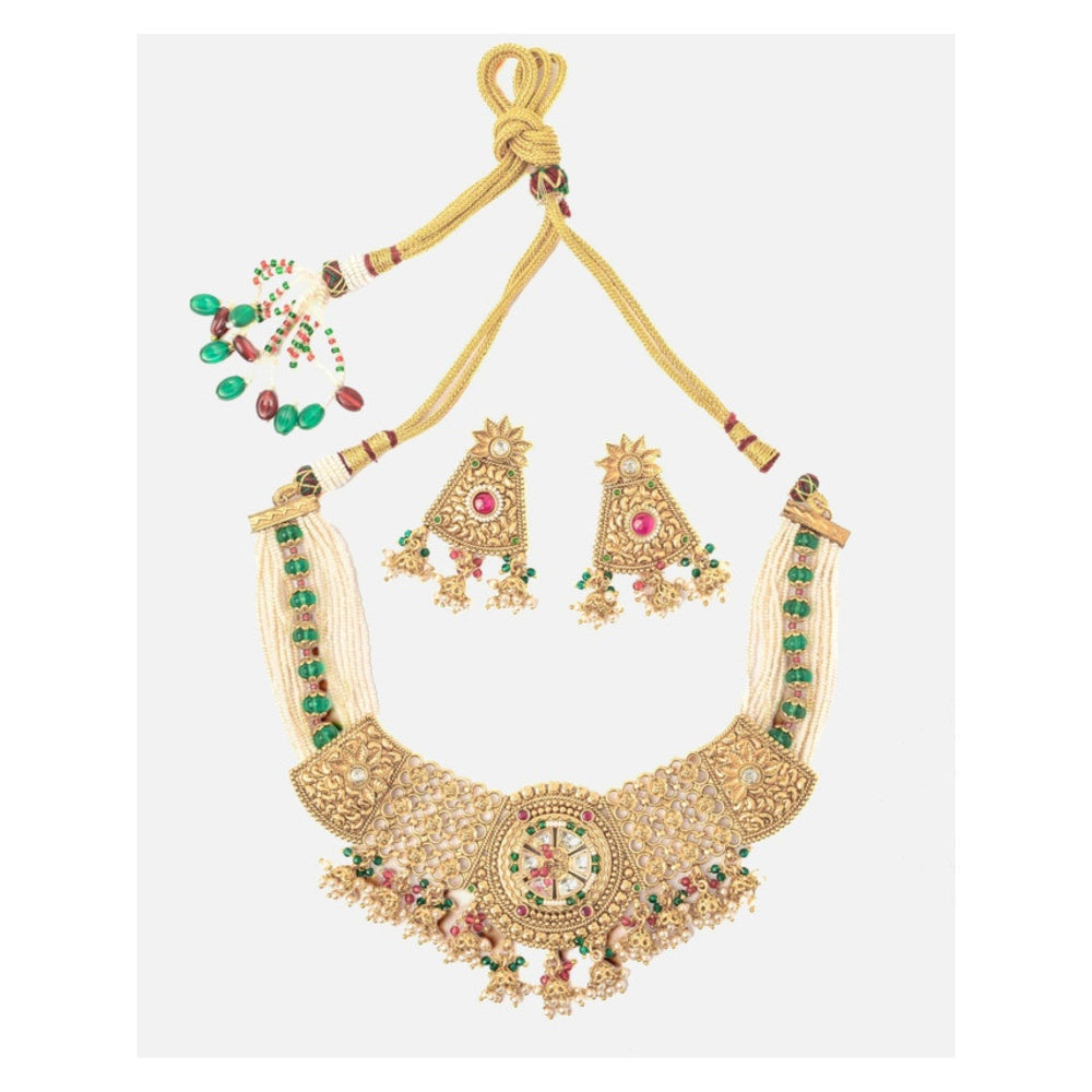 VIVINIA By Vidhi Mehra Isvaraah 2.0 Gold Plated Green Choker Necklace Set With Earrings